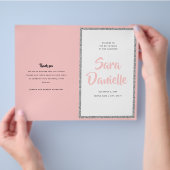 Glittery Silver & Pink Bat Mitzvah Faltprogramm Flyer (Hand)