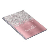 Glittery Silver Pink Blush Glam Skriptname Notizblock (Rechte Seite)