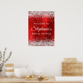 Glittery Silver Red Foil Bridal Shower Welcome Poster (Küche)