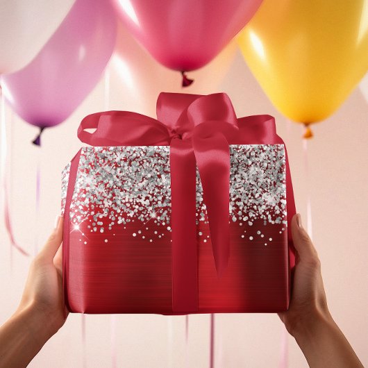 Glittery Silver Red Glam Geschenkpapier