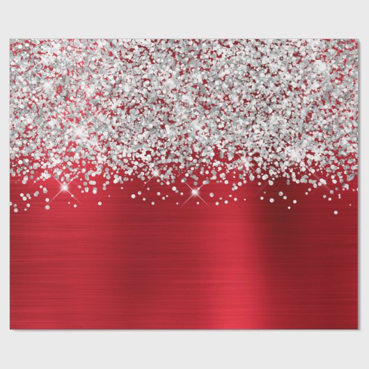 Glittery Silver Red Glam Geschenkpapier (Flach)