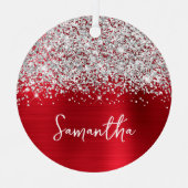 Glittery Silver Red Glam Name Ornament Aus Metall (Vorderseite)