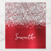 Glittery Silver Red Glam Script Name Weinetikett (Einzelnes Label)