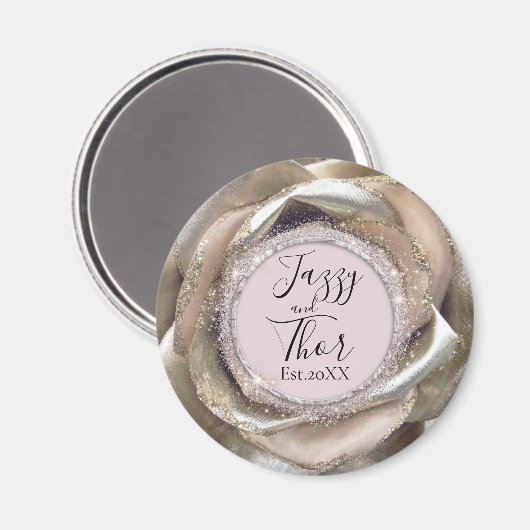 Glittery Silver Rose Petals Personalisiert Magnet (Vorderseite/Rückseite)