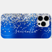 Glittery Silver Royal Blue Glam Curly Signature Case-Mate iPhone Hülle (Rückseite (Horizontal))