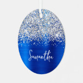 Glittery Silver Royal Blue Glam Name Ornament Aus Metall (Vorderseite links)