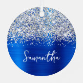 Glittery Silver Royal Blue Glam Name Ornament Aus Metall (Rückseite)
