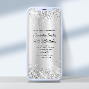 Glittery Silver Shimmer Ombre 50. Geburtstag Einladung