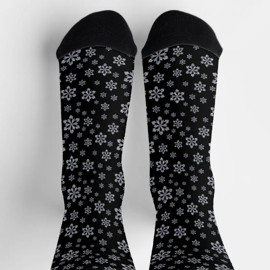Glittery Silver Snowflake Muster auf schwarz Socken (Oben)