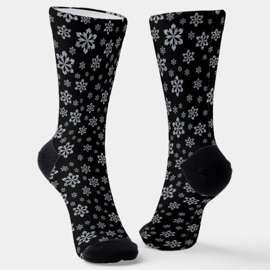 Glittery Silver Snowflake Muster auf schwarz Socken (Gewinkelt)