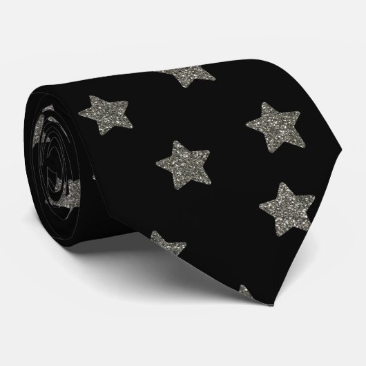 Glittery Silver Stars Pattern Krawatte (Gerollt)