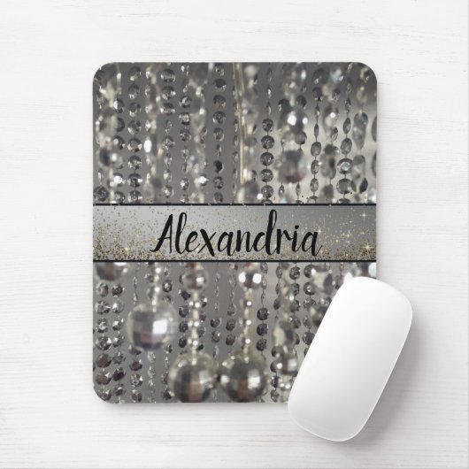 Glittery Silver Streichperlen Personalisiert Mousepad (Mit Mouse)