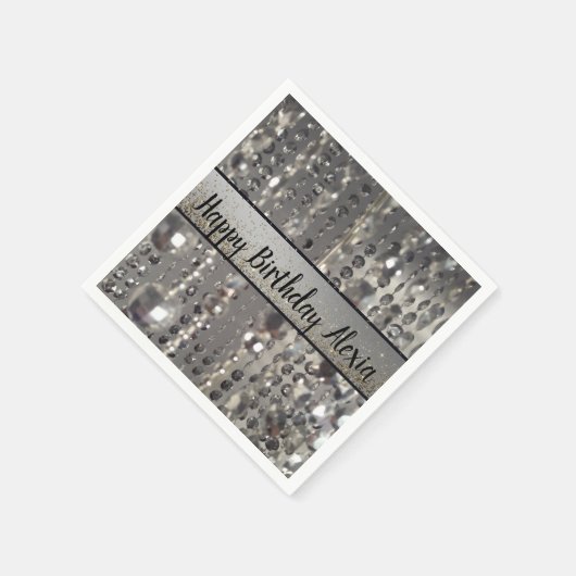 Glittery Silver Stringperlen Geburtstag Serviette (Ecke)
