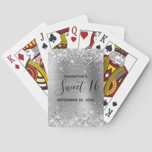 Glittery Silver Sweet 16 Geburtstagsgunst Spielkarten