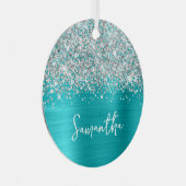 Glittery Silver Turquoise Blue Glam Name Ornament Aus Metall (Vorderseite Rechts)