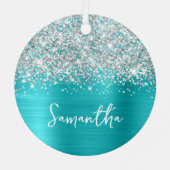 Glittery Silver Turquoise Blue Glam Name Ornament Aus Metall (Rückseite)