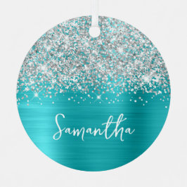 Glittery Silver Turquoise Blue Glam Name Ornament Aus Metall