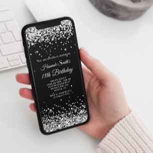 Glittery Silver und Black 18. Geburtstag Einladung