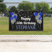 Glittery Silver und Blue Happy Birthday Banner (Insitu)