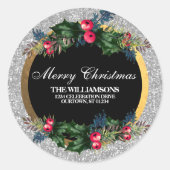 Glittery Silver und Gold Family Address Runder Aufkleber (Vorderseite)