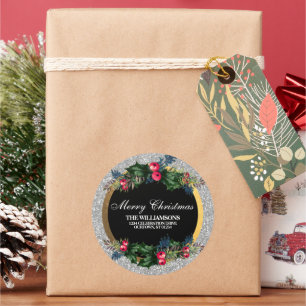 Glittery Silver und Gold Family Address Runder Aufkleber