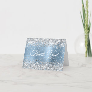 Glittery Silver und Light Blue Foil 40. Geburtstag Dankeskarte