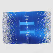 Glittery Silver und Royal Blue Foil Mit Monogramm Golfhandtuch (Horizontal)