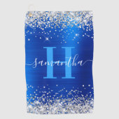 Glittery Silver und Royal Blue Foil Mit Monogramm Golfhandtuch (Vorderseite)
