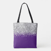 Glittery Silver und Royal Lila Glam Name Tasche (Rückseite)