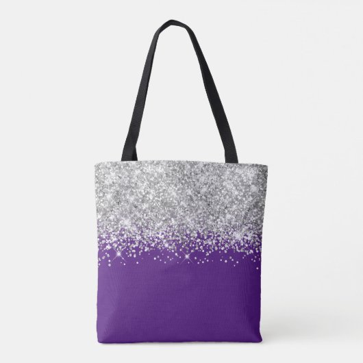 Glittery Silver und Royal Lila Glam Name Tasche (Rückseite)