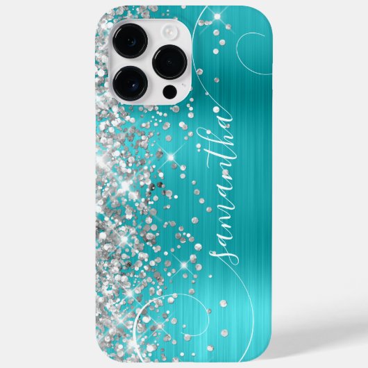Glittery Silver und Türkis Blue Curly Signature Case-Mate iPhone Hülle (Rückseite)