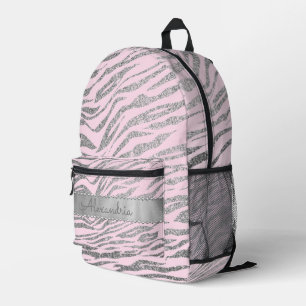 Glittery Silver Zebra Print on Pink Personalisiert Bedruckter Rucksack