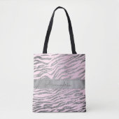 Glittery Silver Zebra Print on Pink Personalisiert Tasche (Vorderseite)