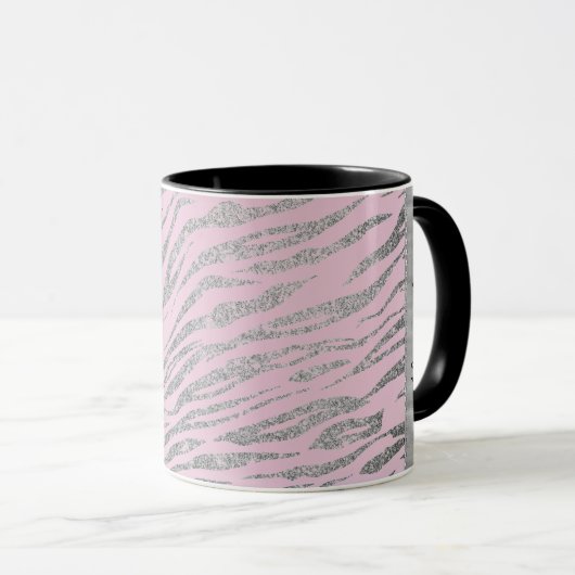 Glittery Silver Zebra Print on Pink Personalisiert Tasse (VorderseiteRechts)