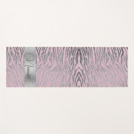 Glittery Silver Zebra Print on Pink Personalisiert Yogamatte (Vorderseite (Horizontal))