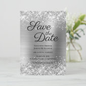 Glittery Silvery Gray Ombre Foil Save The Date (Stehend Vorderseite)