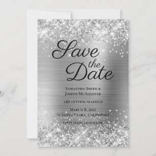 Glittery Silvery Gray Ombre Foil Save The Date