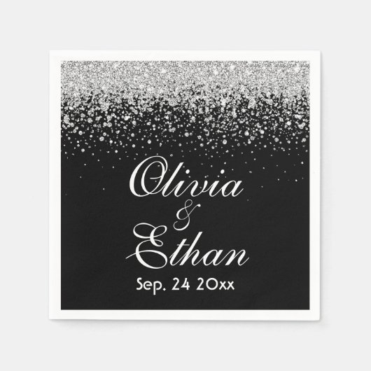 Glittery Sliver auf Mitternachtschwarz Serviette (Vorderseite)