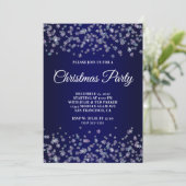 Glittery Snowflakes Navy Ombre Christmas Party Einladung (Stehend Vorderseite)