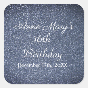 Glittery Sparkle 16. Geburtstag Custom Dusty Blue Quadratischer Aufkleber