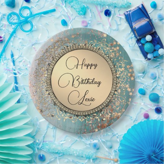 Glittery Stardust auf Blue Aquamarin Paper Tellers Pappteller (Party)