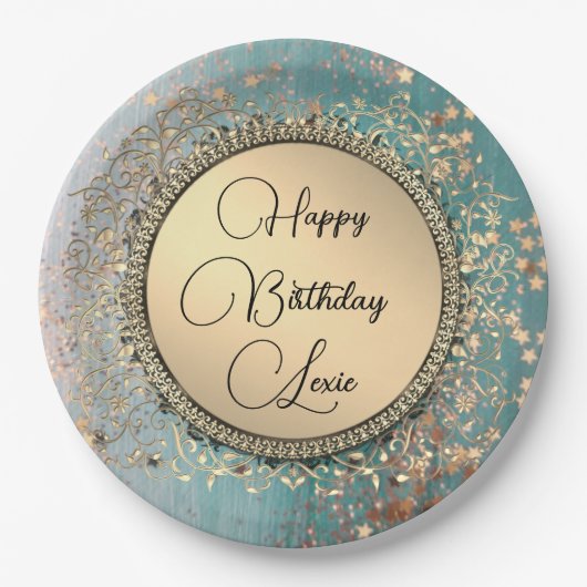 Glittery Stardust auf Blue Aquamarin Paper Tellers Pappteller (Vorderseite)