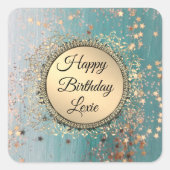 Glittery Stardust auf Blue Personalisiert Birthday Quadratischer Aufkleber (Vorderseite)