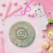 Glittery Stardust auf Green Aquamarin Birthday Cus Pappteller (Party)