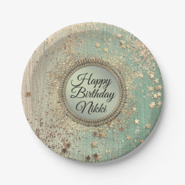Glittery Stardust auf Green Aquamarin Birthday Cus Pappteller