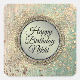 Glittery Stardust auf Green Aquamarin Quadratischer Aufkleber