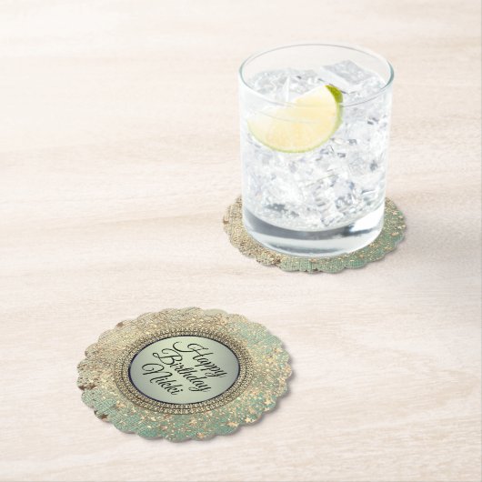 Glittery Stardust auf Green Personalisiert Birthda Untersetzer (Vor Ort)