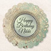 Glittery Stardust auf Green Personalisiert Birthda Untersetzer (Vorderseite)