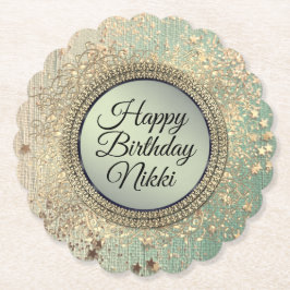 Glittery Stardust auf Green Personalisiert Birthda Untersetzer