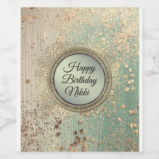 Glittery Stardust Green Aquamarin Birthday Custom Weinetikett (Einzelnes Label)